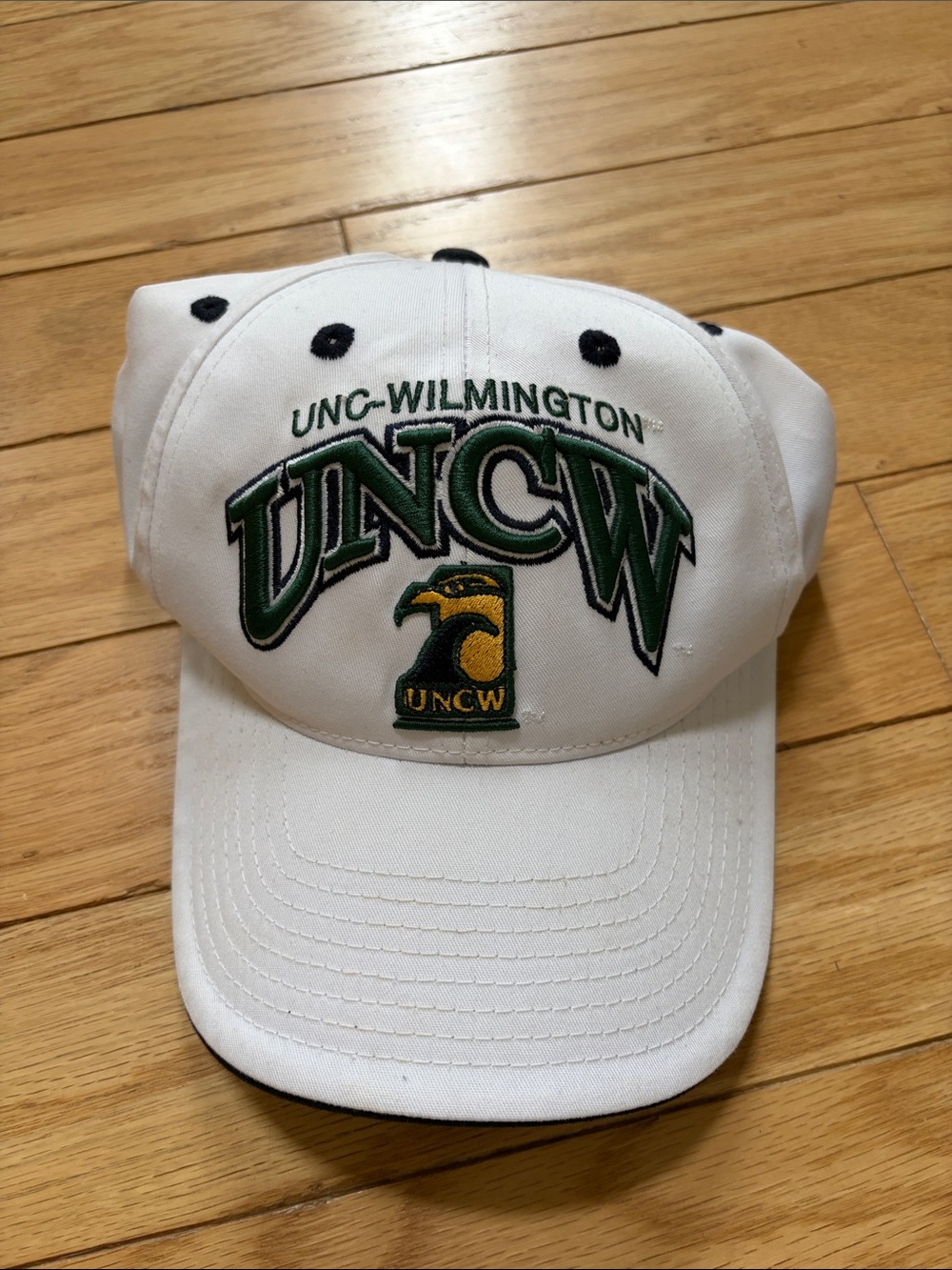 Vintage 2000s UNCW White Cap with Black Trim and Green Accent